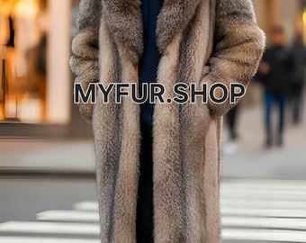 Men's CRYSTAL FOX LONG Coat!Order Any Color!Brand New Real Natural Genuine Fur!