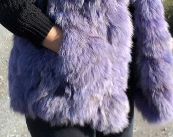 LILAC FOX Fur Vest!Brand New Real Natural Genuine Fur