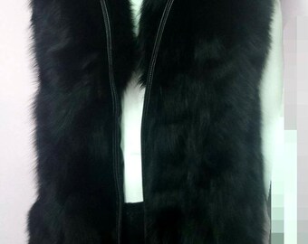 MEN'S BLACK LONG Fox Fur Vest!Brand New Real Natural Genuine Fur