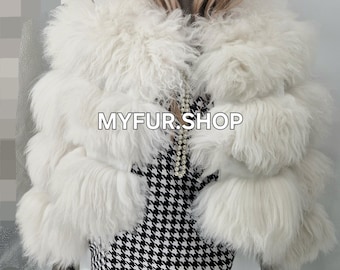 SALE!WHITE SHEEP Short Fur Jacket!Brand New Real Natural Genuine Fur!