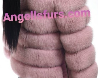 PINK FOX Fur jacket with Detachable Sleeves!Brand New Real Natural Genuine Fur