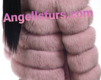 New Natural Real Full pelts Amazing color PINK FOX Fur jacket with Detachable Sleeves!