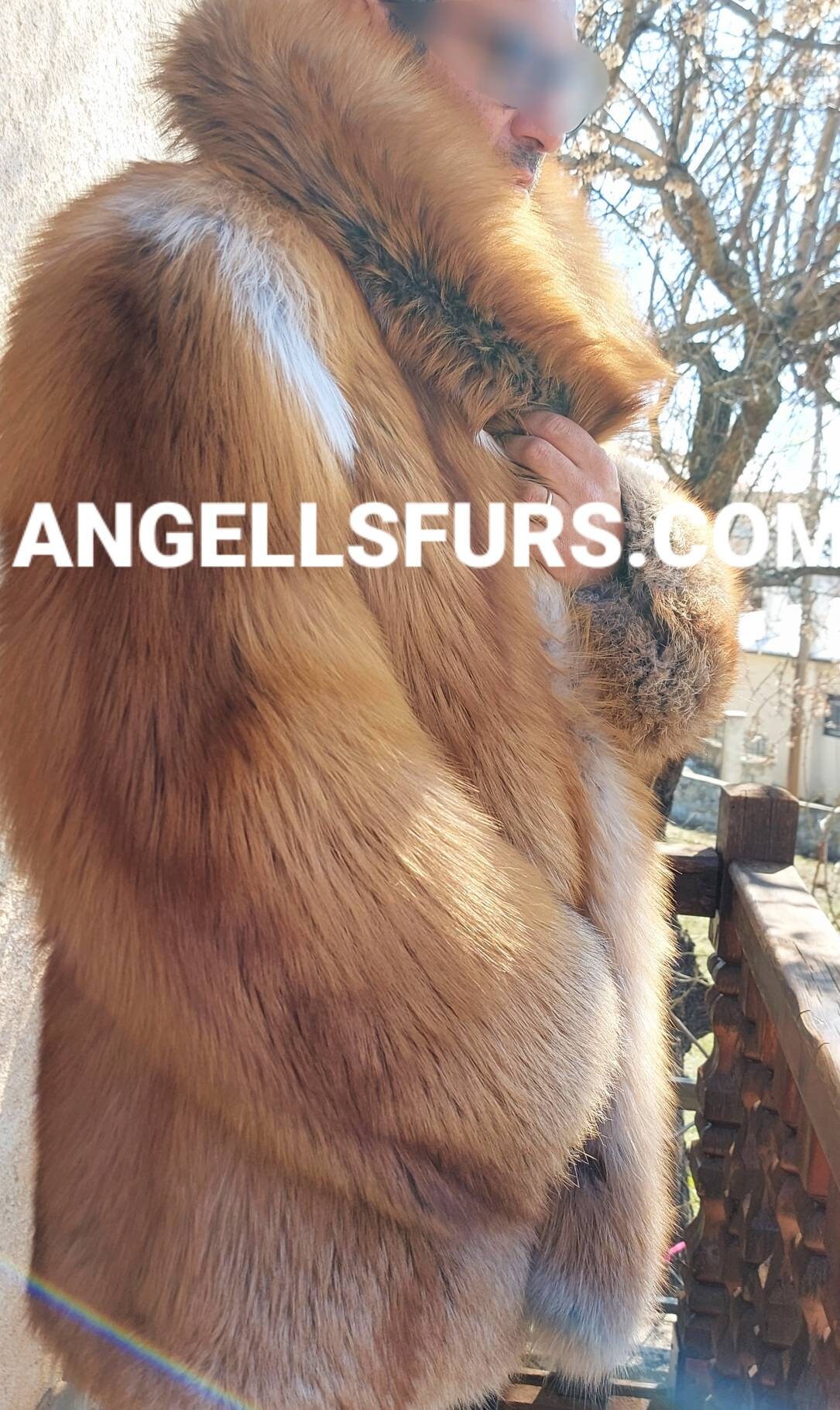 Mid Length Red Fox Fur Coat for Men