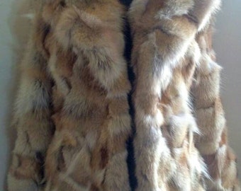 RED FOX Waisted jacket with Large collar!Brand New Real Natural Genuine Fur!