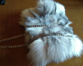 Silver Kross FOX fur Small shoulder BAG!Brand New Real Natural Genuine Fur!