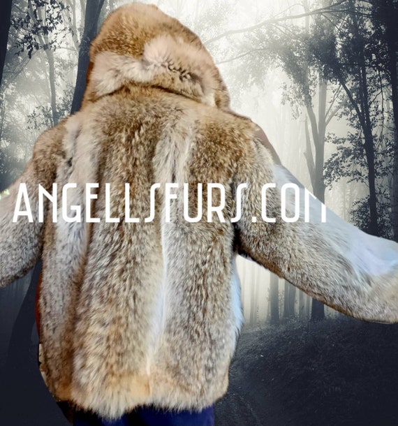 Coyote Fur Coat for Men Mens Winter Jacket Bomber Hooded 