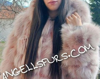 PINK HOODED FOX Fur Jacket!Brand New Real Natural Genuine Fur!Order Any color!