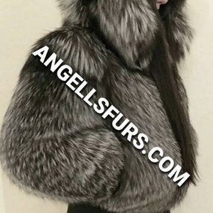 SILVER FOX BOMBER Hooded jacket!Brand New Real Natural Genuine Fur!