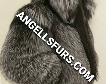 SILVER FOX BOMBER Hooded jacket!Brand New Real Natural Genuine Fur!