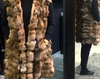 LONG CRYSTAL FOX Hooded Vest! Brand New Real Natural Genuine Fur