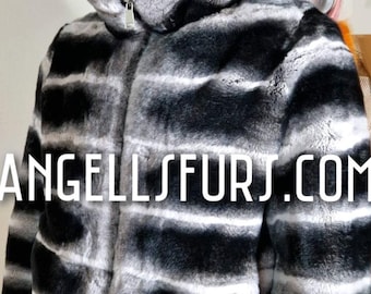 MEN'S REX HOODED Short Jacket!Order Any color!Brand New Real Natural Genuine Fur!
