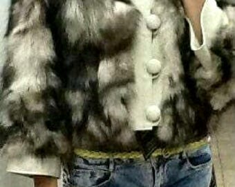 Black and White Bolero FOX FUR!Brand New Real Natural Genuine Fur