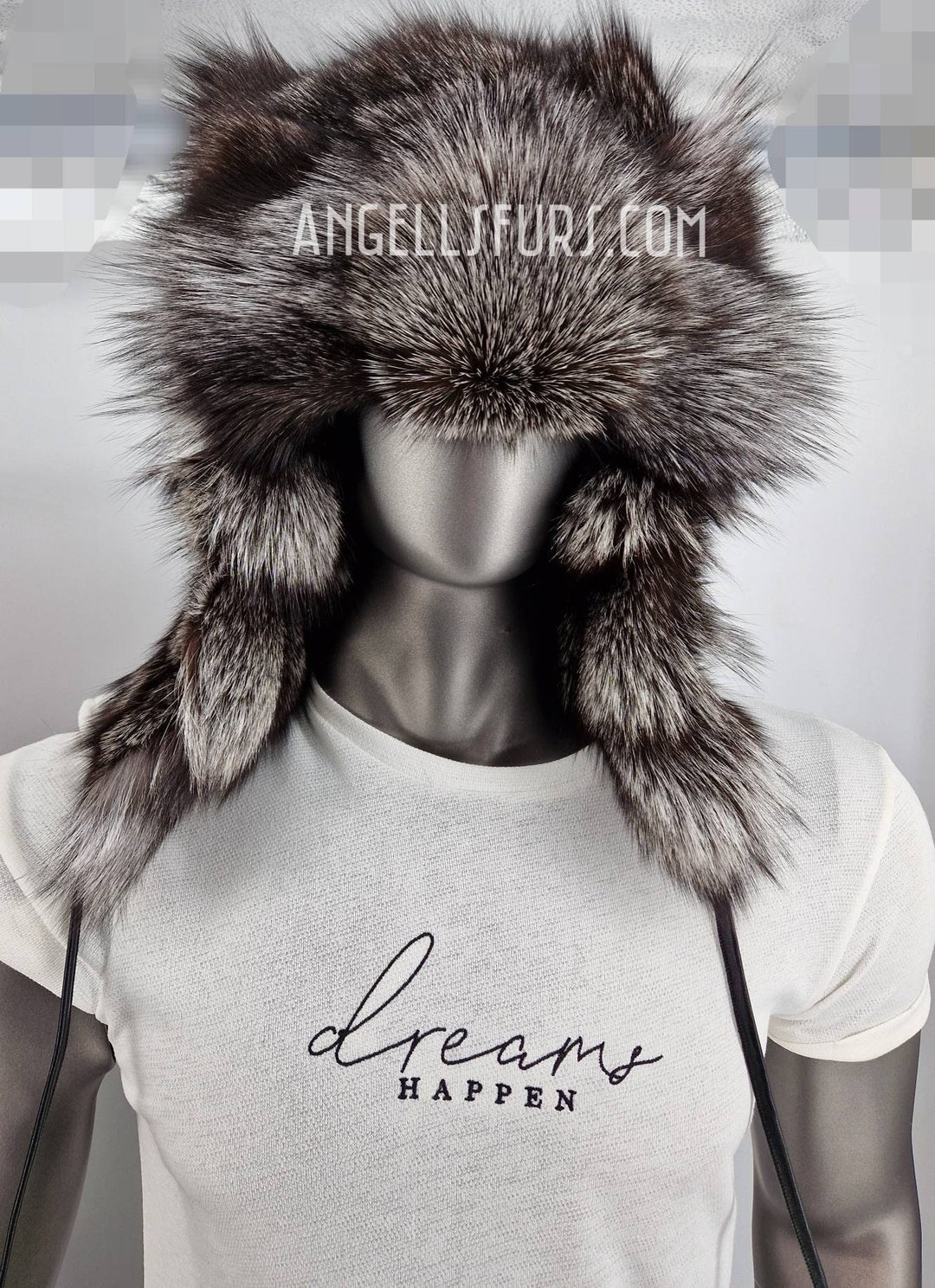 Chapeau de trappeur pour hommes en renard argenté Neuf en