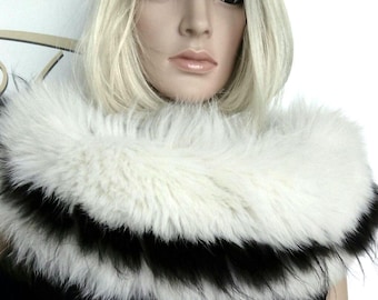 BLACK AND WHITE Fox collar!Brand New Real Natural Genuine Fur