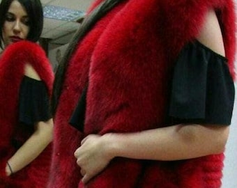 RED color FOX VEST!Brand New Real Natural Genuine Fur!