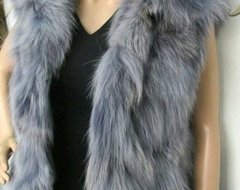 Light Navy color Fox Vest!Brand New Real Natural Genuine Fur
