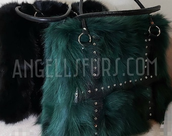 BIG GREEN FOX Fur Handbag!Order Any color!Brand New Real Natural Genuine Fur!