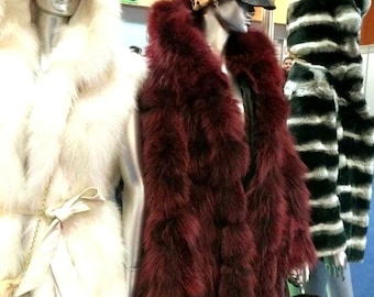 Hooded Bordeaux color Fox Fur Coat!Brand New Real Natural Genuine Fur