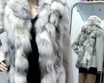 HOODED FOX fur Coat with Leather!Brand New Real Natural Genuine Fur
