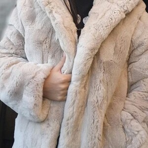 HOODED REX FUR!Beautiful Cream color!Order Any color!Brand New Real Natural Genuine Fur!