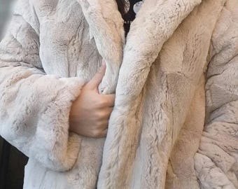 HOODED REX FUR!Beautiful Cream color!Order Any color!Brand New Real Natural Genuine Fur!