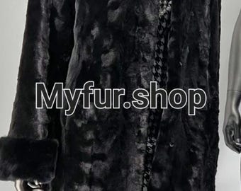 HOODED MINK Mid Calf Coat!Brand New Real Natural Genuine Fur!