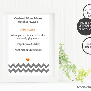Wedding Reception Cocktail Hour Menu | Wedding Reception Sign | Bar Signage | Chevron Bar Sign | Chevron Wedding Reception