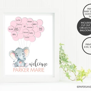 Elephant Baby Shower Guest Book Print | Elephant Baby Shower | Alternate Guest Book | Nursery Art | Girl Baby Shower | Balloon Guest Book