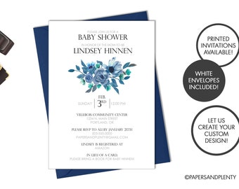 Digital or Printed Baby Shower Invitation | Blue Floral Baby Shower Invite | Baby Sprinkle | Blue Baby Shower Invitation | Baby Boy