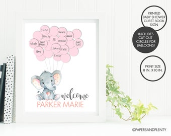 Elephant Baby Shower Guest Book Print | Elephant Baby Shower | Alternate Guest Book | Nursery Art | Girl Baby Shower | Balloon Guest Book