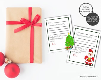 DIGITAL FILE - Printable "Fill-in-the-blank" Christmas Thank You Cards Set of 4 (DIY)| Kid's Thank You Notes | Christmas Thank You Notes