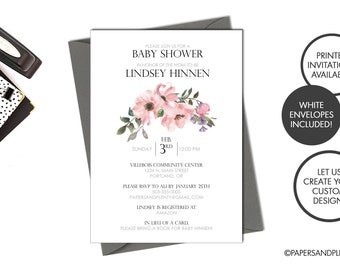 Digital or Printed Floral Baby Shower Invitation | Floral Baby Shower Invite | Baby Sprinkle | Pink Baby Shower Invite | Personalized Invite
