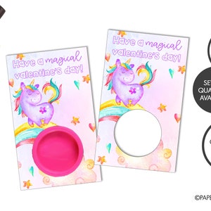 PRINTED Valentine Unicorn Doh Card, Kids Party Favor, Kids Dough Party Favor, Non Candy Valentine Cards, Classroom Valentine Party Cards