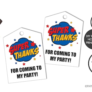 DIGITAL FILE - Printable Superhero Thank You Party Favor Tag | Super Thanks Gift Tag | Superhero Birthday Party Favor | Birthday Gift Tags