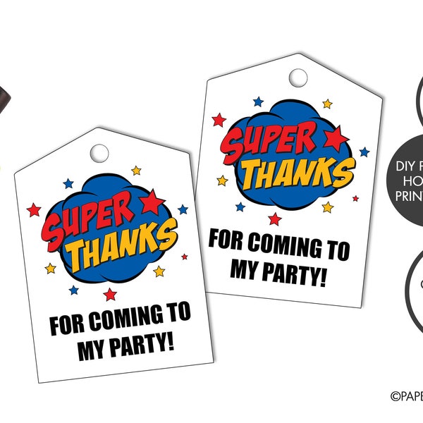 DIGITAL FILE - Printable Superhero Thank You Party Favor Tag | Super Thanks Gift Tag | Superhero Birthday Party Favor | Birthday Gift Tags