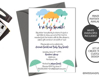 Digital or Printed Sprinkle Baby Shower Invitation | Rain Clouds & Umbrellas Sprinkle Invite | Baby Sprinkle Invite | Gender Neutral Invite