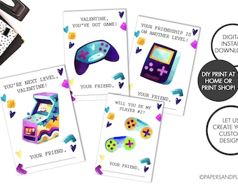 DIGITAL FILE - Kids Video Game Valentine Cards, Printable Valentine Cards, Gamer Valentine Cards, Instant Download, Valentine Cards for Kids