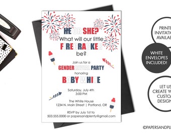 Digital or Printed "Little Firecracker" Gender Reveal Invitation | Gender Reveal Party Invite | July Gender Reveal | Firecracker Baby Reveal