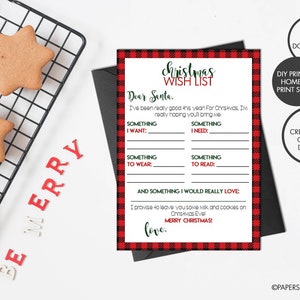 DIGITAL FILE - Christmas "Dear Santa" Wish List | Kids Christmas Wish List | Fill in the Blank Christmas Wish List