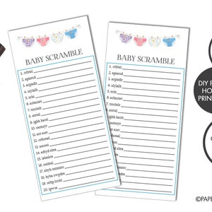 DIGITAL FILE - Baby Scramble Baby Shower Game + Answer Key | Word Jumble Game | Baby Shower Activities | Cloth Diaper Baby Sprinkle Game
