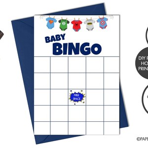 DIGITAL FILE - Superhero Baby Shower BINGO Card | Baby Shower Game | Baby "bingo" Card ...