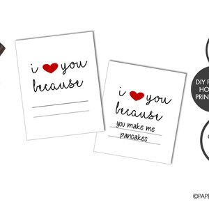 DIGITAL FILE - Anniversary Card "I Love You Because" (Fill in the Blank) | "I Love You Because" Card | DIY "I Love You" Card | Husband Wife