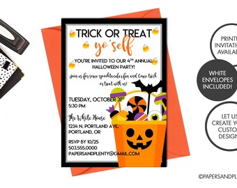 Printed Digital Halloween "Trick or Treat Yo'self" Party Invitation | Kids Halloween Party | Trick or Treat Party | Halloween Candy Invite