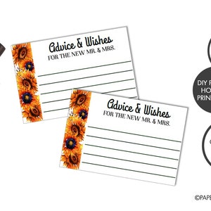 DIGITAL FILE - Fall Bridal Shower Advice Cards | Sunflower Bridal Shower  Bridal Shower Games  Wedding Advice Cards | Advice and Wishes Card