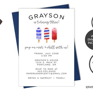 Digital or Printed July Birthday Invitation | 4th of July Birthday | Popsicle Birthday Invitation | Red White and Blue | 3rd Birthday Invite