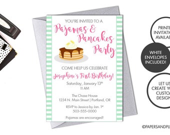 Digital or Printed Pajamas and Pancakes Birthday Invitation | First Birthday Invitation | PJs Birthday Party | Pajama Party Invitation