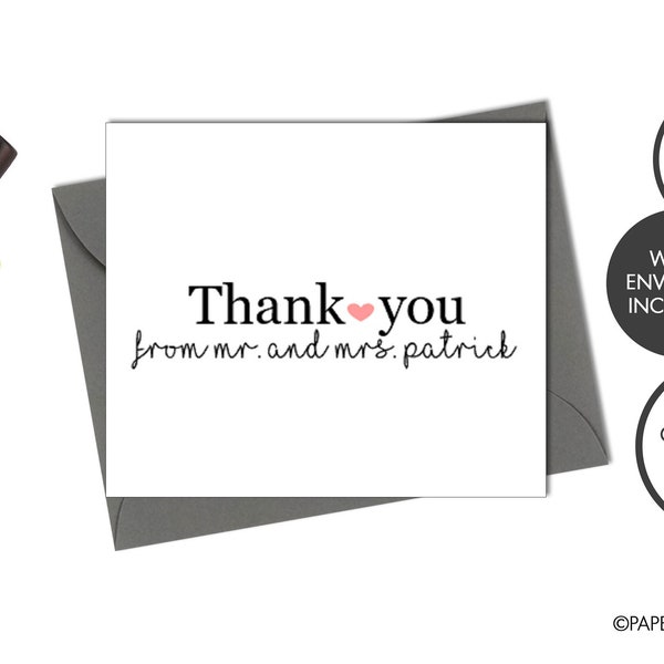 Digital or Printed Bride and Groom Thank You Card | Newlywed Thank You | Wedding Gift Thank You Card | Printed Couple's Thank You Card