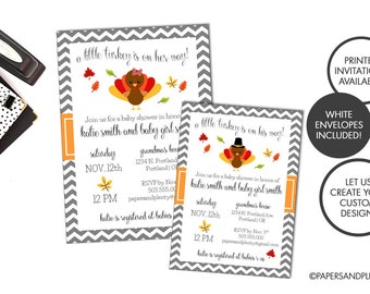 Digital or Printed Little Turkey Fall Baby Shower Invite | Fall Baby Shower | November Baby | Thanksgiving Baby | Chevron Baby Shower