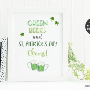 DIGITAL FILE - St. Patrick&#39;s Day Holiday Print | Green Beers & Cheers | St. Patrick&#39;s Day Decor | 8x10 Holiday Print | Wall Art | Clovers