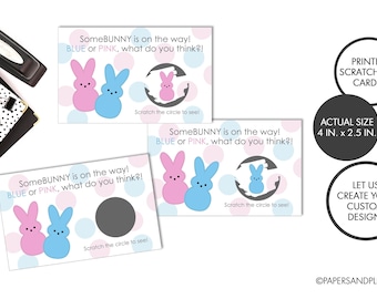 PRINTED Easter Pregnancy Reveal | Gender Reveal Scratch Off Cards | Peeps Bunny Baby Gender Reveal Party | Team Pink Blue Scratch Game